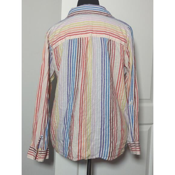 Naturals d&co Rainbow Striped Linen Blend Tunic Top Womens Large Popover Boho - Picture 12 of 16